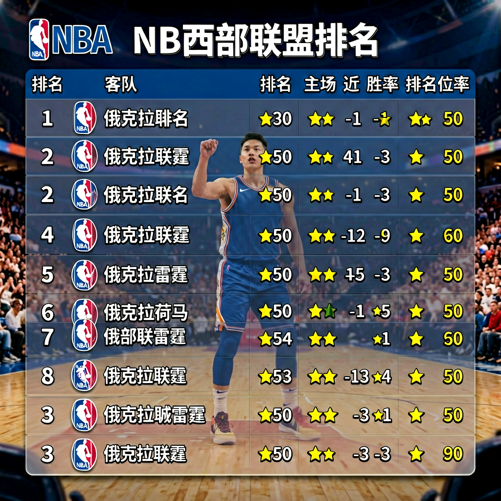 NBA西部联盟排名图表，展示各球队胜负场次与排名位置